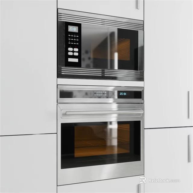 Modern Kitchen Interior With Built in Microwave Oven And White Cabinets 3d model 