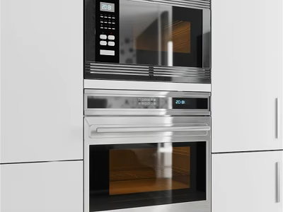 Modern Kitchen Interior With Built in Microwave Oven And White Cabinets 3d model