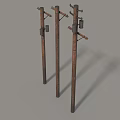 Industrial Equipment Featuring Wooden Utility Poles With Crossarms And Mounted Devices
