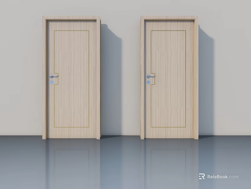 Two Light Wood Swing Doors With Simple Design For Interior Use 3d model