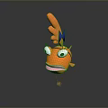Orange Cartoon Fish With Big Eyes Eyelashes Pink Mouth Blue Star On Head Upward Finger