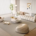 Elegant Modern Sofa And Coffee Table Set With Striped Rug Pillows And Floor Lamp