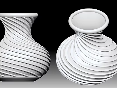 Two Modern White Spiral Vases With Fresh Flower Arrangement For Interior Decor 3d model
