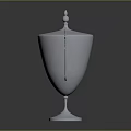 Shiny Blue Metallic Trophy With Two Handles Decorative Top And Round Base On Dark Background