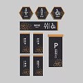 Black And Gold Signage Design With Lotus Pattern Hexagon And Rectangle Elements 3d model