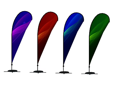 Colorful Wave Design Banner Stands With Different Colored Flags And Bases 3d model