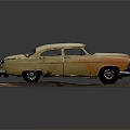 Vintage Golden Model Car With Classic Design Rounded Body On Display Stand