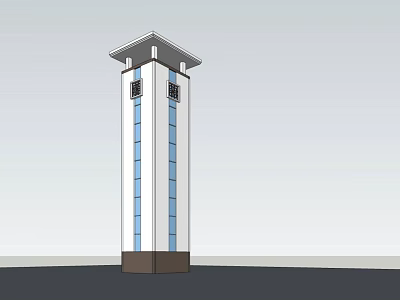 Modern Tower Architectural Design With White And Blue Exterior Brown Base And Windows 3d model