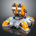 Yellow and Silver Mechanical Multi Barrel Turret Weapon with Metallic Base Structure 3d model