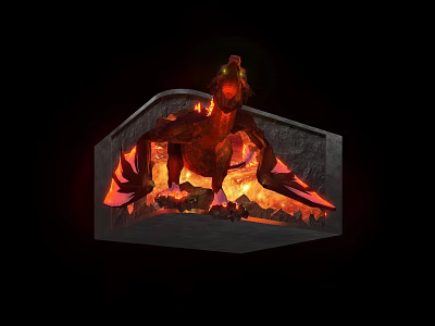 Mythical Fire Dragon Game Movie Character With Lava Flames And Stone Structure 3d model