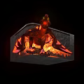 Mythical Fire Dragon Game Movie Character With Lava Flames And Stone Structure