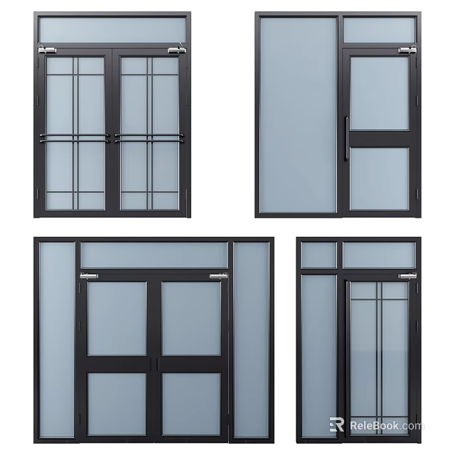 Stylish Modern Glass Panel Doors With Black Frames And Different Designs 3d model