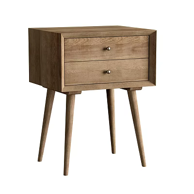 Wooden Bedside Table With Two Drawers And Slim Legs In Natural Design 3d model