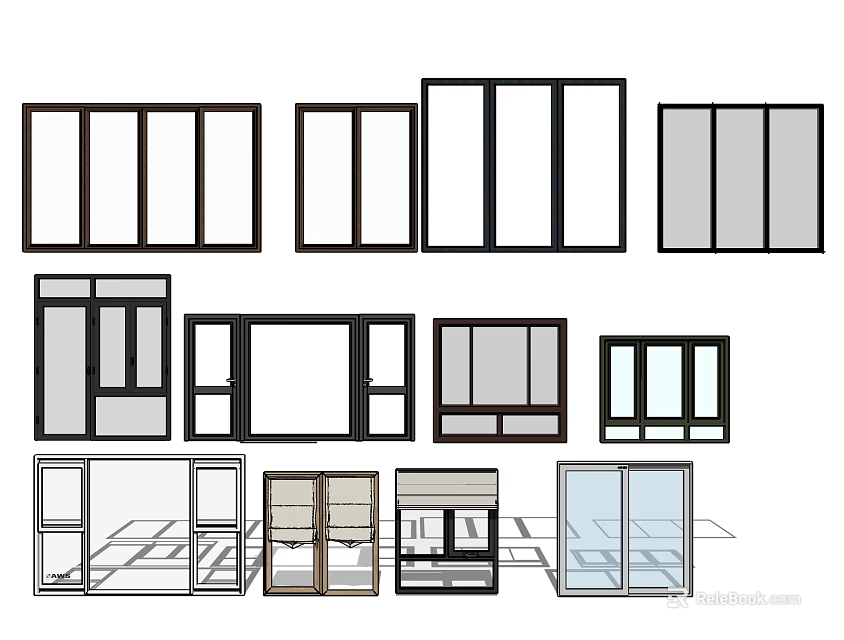 Various Window And Door Design Styles For Home Interior Decoration 3d model