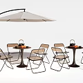 Outdoor Dining Table Set With Umbrella And Foldable Chairs For Patio Furniture Use