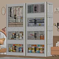Modern Multi Layer Storage Cabinet With Transparent Doors Organizing Clothes Toys And Snacks In Bedroom