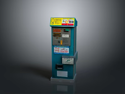 Blue Vending Machine With Yellow Top Label Control Panel And Stickers 3d model