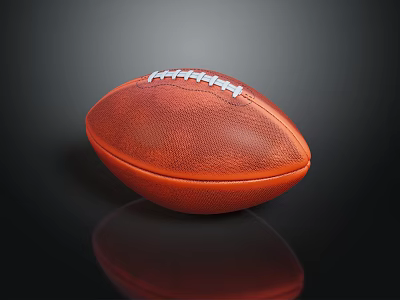 Orange Textured Stitched Football Sports Equipment on Black Background with Reflection 3d model