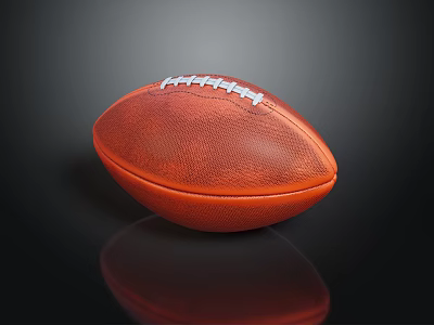 Orange Textured Stitched Football Sports Equipment on Black Background with Reflection 3d model