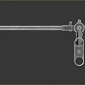 Shiny Metal Rifle With Long Barrel Stock And Reflective Surface On Plain Gray Background