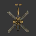 Golden Metallic Helicopter Model With Rotor Blades And Mechanical Structure Display Design