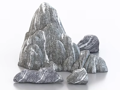 3D Model of Gray Stones with White Texture Including Large Mountain Shaped and Small Rocks 3d model