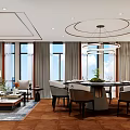 Modern Office Interior With Wooden Floor Desk Chair Green Plant And Decorative Paintings