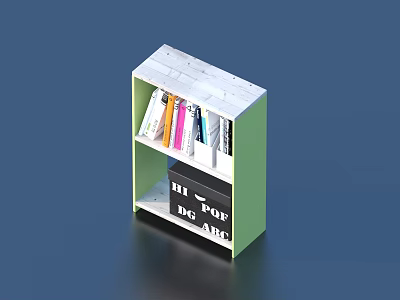 Modern Green Bookshelf With White Top And Colorful Books On Shelves 3d model