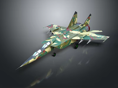 Camouflage Painted Fighter Jet Model With Sleek Body And Detailed Tail Fins 3d model