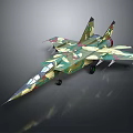 Camouflage Painted Fighter Jet Model With Sleek Body And Detailed Tail Fins