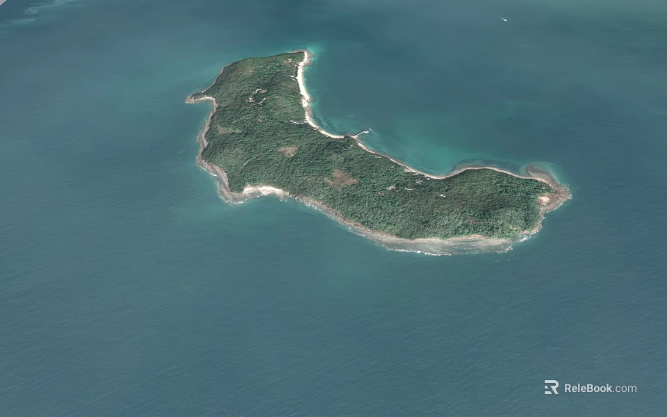 Aerial View Of Tropical Island With Green Vegetation And White Sandy Beach 3d model 