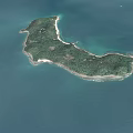 Aerial View Of Tropical Island With Green Vegetation And White Sandy Beach