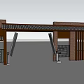Modern Entrance Gate Design With Brick Structure Metal Railings And Canopy