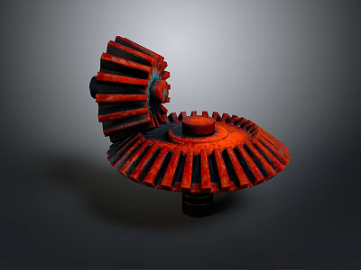 Red Gear Shaped Lighting Fixture Combination with Metal Texture and Modern Art Design 3d model