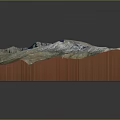 Detailed 3D Mountain Terrain Model With Blue Water Areas And Wooden Base