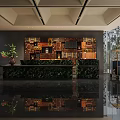 Modern Hotel Lobby Interior Design With Front Desk Decorative Wall And Green Plants