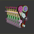 Automotive Engine Camshaft Components With Pink Gears Black Pulleys And Silver Valves