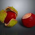 Split Chestnut Shell Revealing Red Nut And Whole Chestnut On Dark Surface