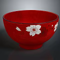 Hand Carved Red Bowl With White Cherry Blossom Artistic Carving Patterns