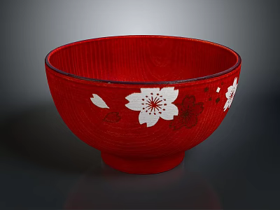 Hand Carved Red Bowl With White Cherry Blossom Artistic Carving Patterns 3d model