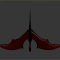 Flying Pterosaur With Red Wings And Black Body On Gray Background