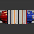 Colorful Books Displayed With Red Car And Blue Robot Helmet Decorative Bookends