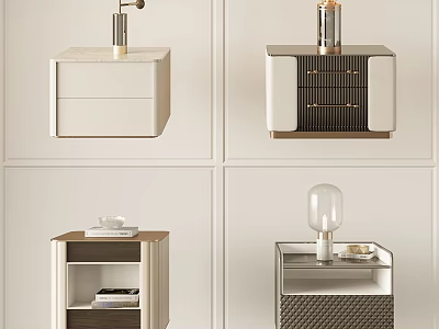 Modern Bedside Tables With Various Design Styles Storage Drawers And Decorative Table Lamps 3d model