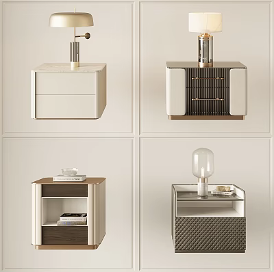 Modern Bedside Tables With Various Design Styles Storage Drawers And Decorative Table Lamps 3d model