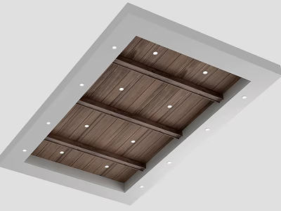 Modern Wooden Ceiling Design With Recessed Lights Sleek Slats And White Frame 3d model