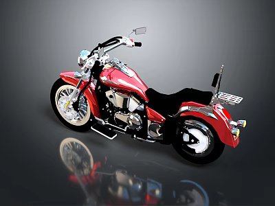 Shiny Red Classic Cruiser Motorcycle With Black Seat And Chrome Accents 3d model