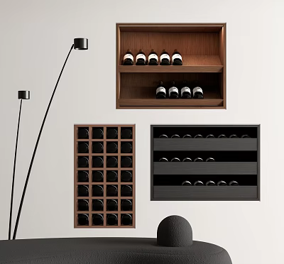Modern Wooden Wine Cabinet Design With Open Shelves And Wine Bottle Display Racks 3d model