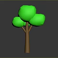 3D Model Green Tree with Brown Trunk and Green Canopy in Gray Background