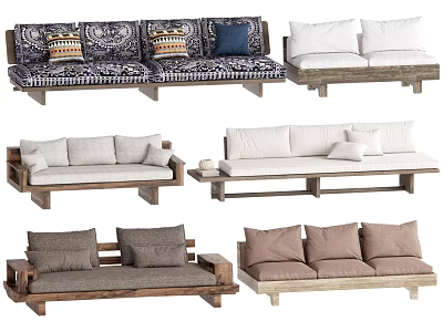 Multi Seat Sofa Design Ideas With Various Wooden Frames Upholstered Cushions And Pillows 3d model