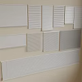 Various Window Blinds Designs Displayed On Wall With Different Styles 3d model